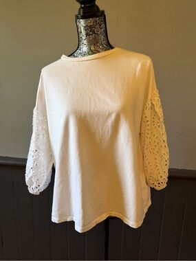 a new day White Eyelet Sleeve Crewneck Sweatshirt
